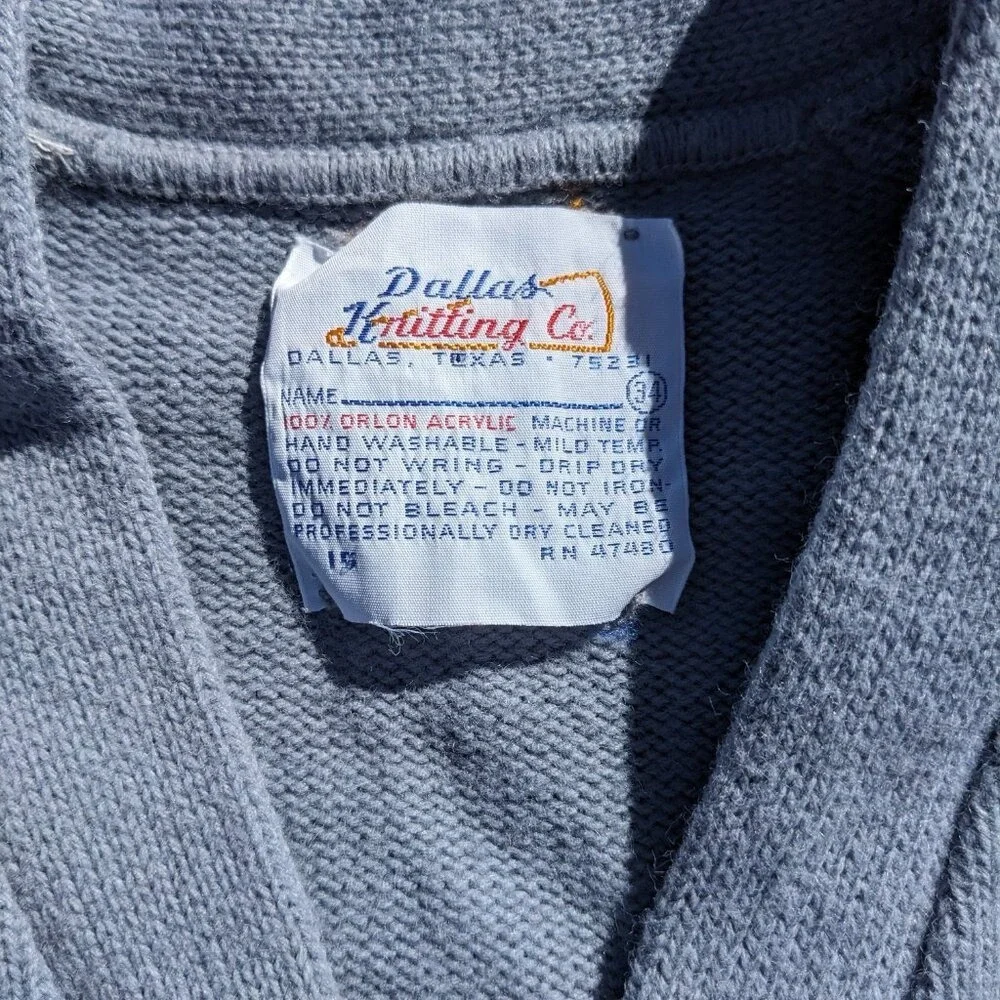 Vintage 70s Cheerleading Varsity Sweater 34 XS Gray Blue Striped V Neck Cheer - Picture 4 of 14